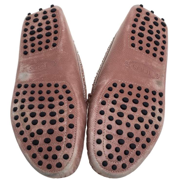 Pre Owned Tod's Blush Pink Leather Tassel Embellished Loafers Size 39