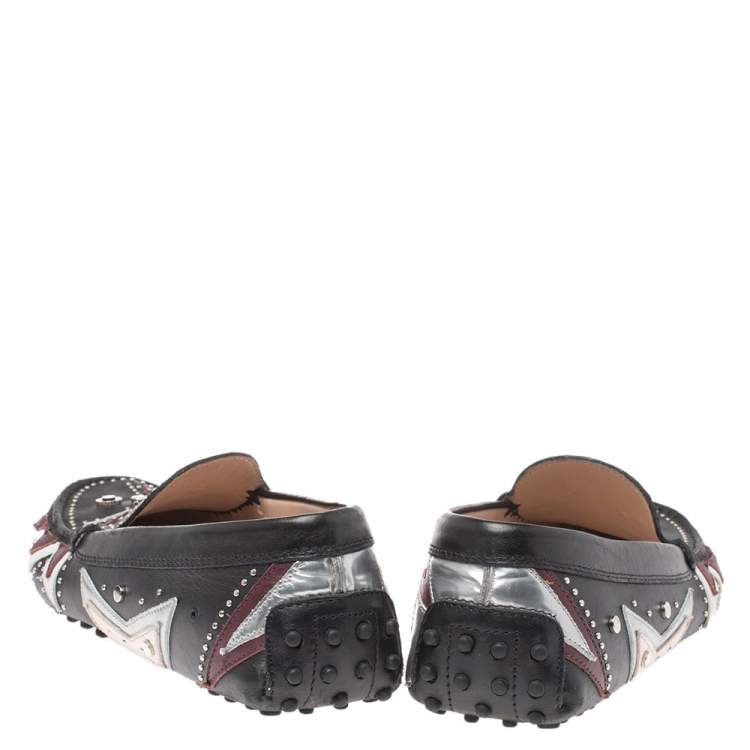 Pre Owned Tod's Black Leather Patchwork Embellished Loafers Size 39