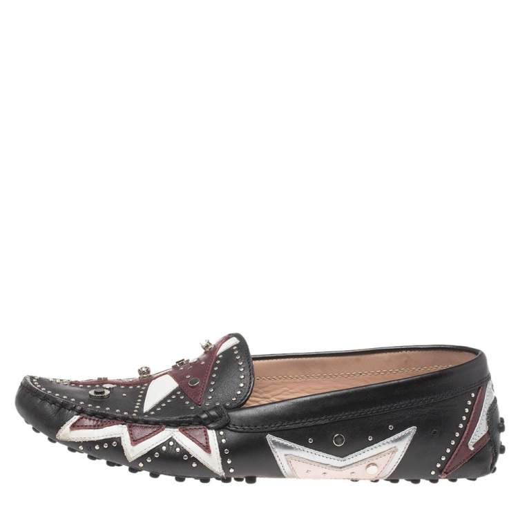 Pre Owned Tod's Black Leather Patchwork Embellished Loafers Size 39