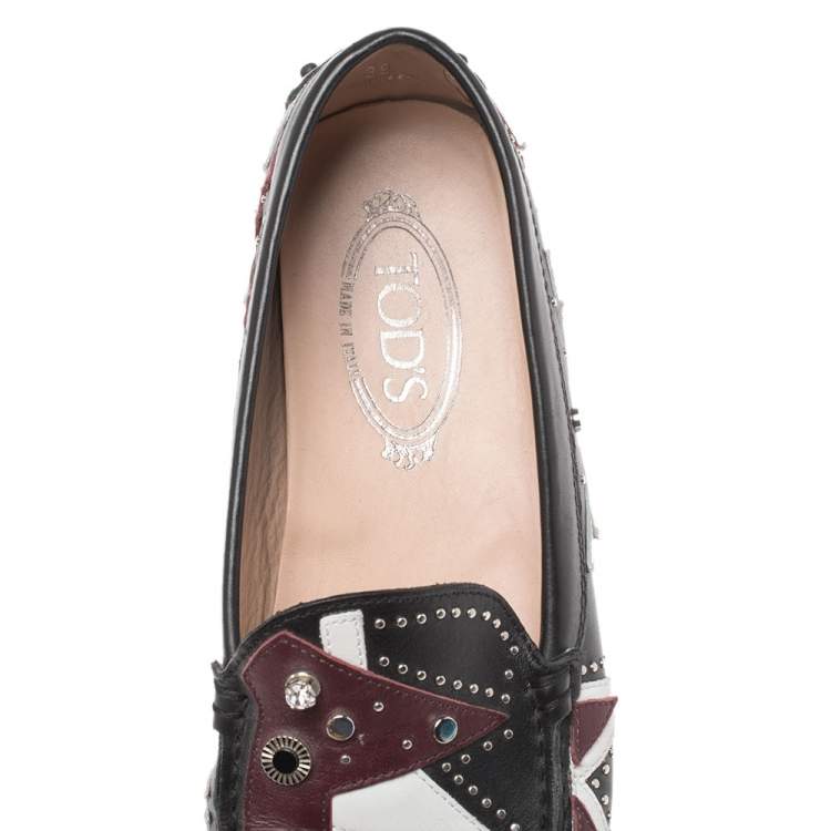 Pre Owned Tod's Black Leather Patchwork Embellished Loafers Size 39