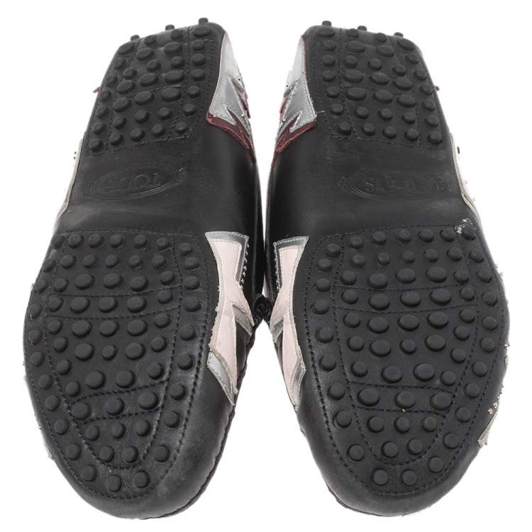 Pre Owned Tod's Black Leather Patchwork Embellished Loafers Size 39