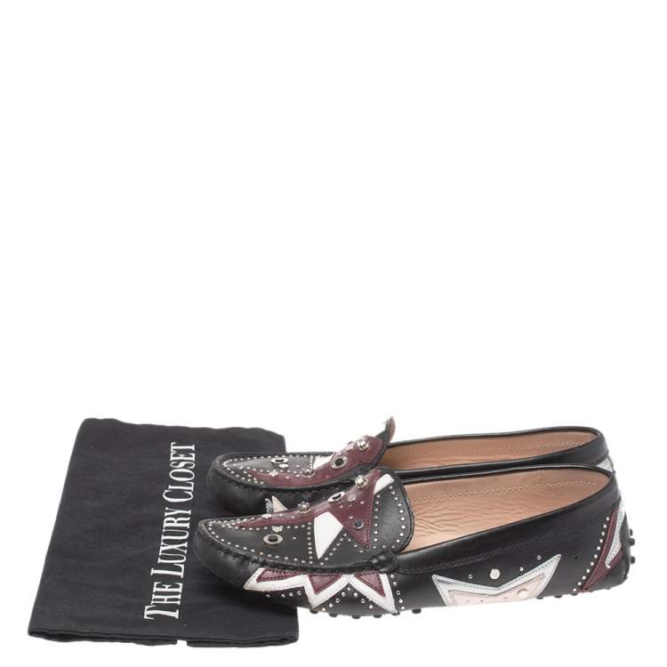 Pre Owned Tod's Black Leather Patchwork Embellished Loafers Size 39