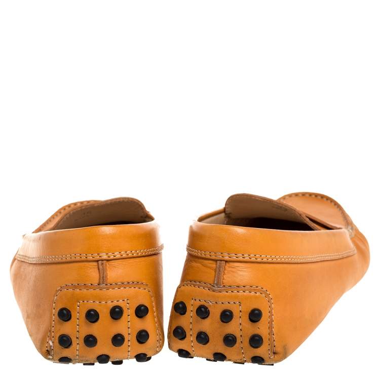 Pre Owned Tod's Orange Leather Penny Slip On Loafers Size 39
