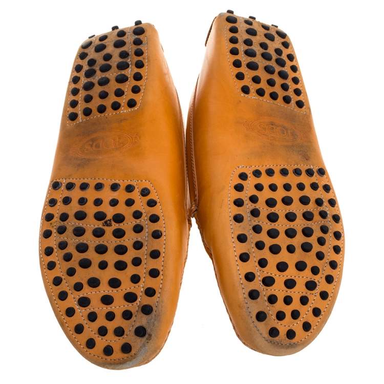 Pre Owned Tod's Orange Leather Penny Slip On Loafers Size 39