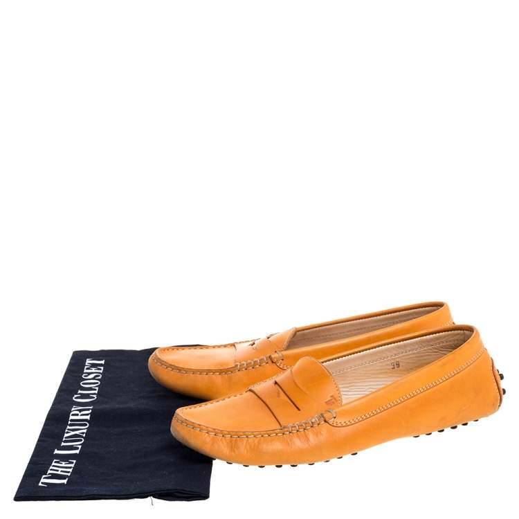 Pre Owned Tod's Orange Leather Penny Slip On Loafers Size 39