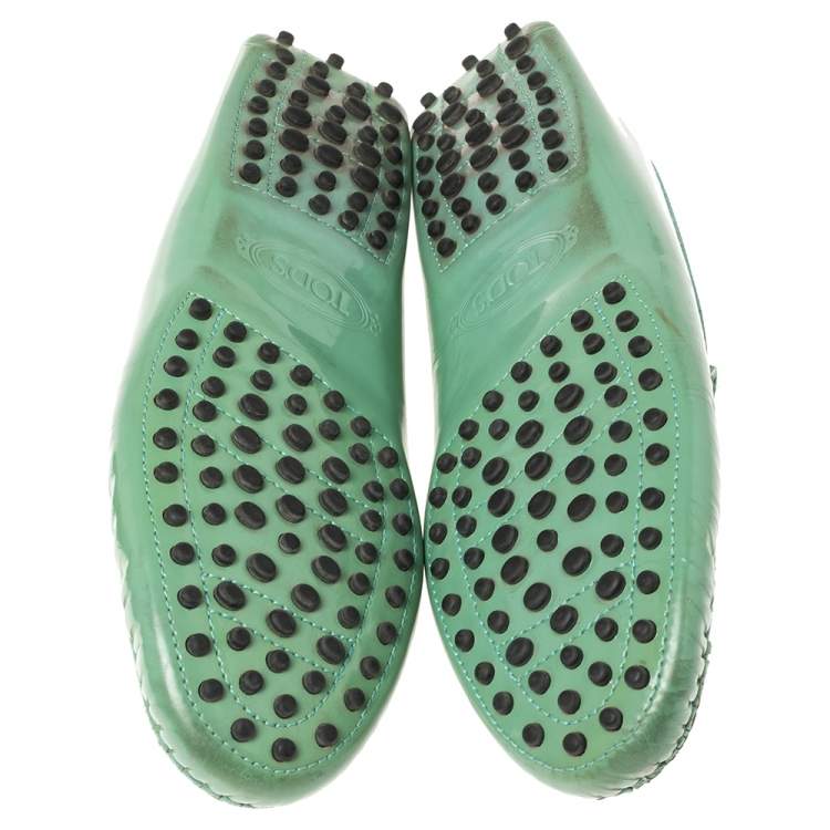 Pre Owned Tod's Neon Green Patent Leather Loafers Size 40