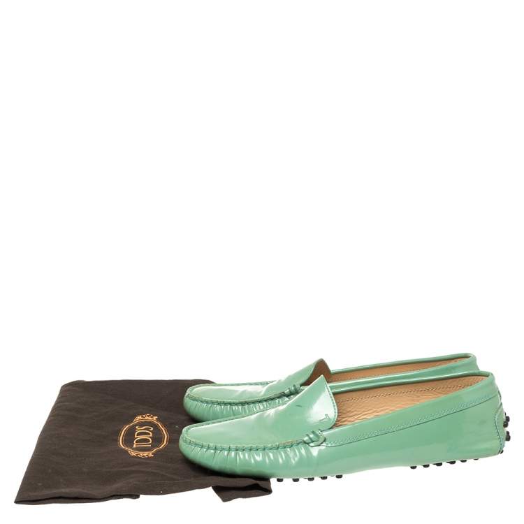 Pre Owned Tod's Neon Green Patent Leather Loafers Size 40