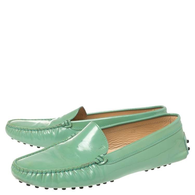 Pre Owned Tod's Neon Green Patent Leather Loafers Size 40