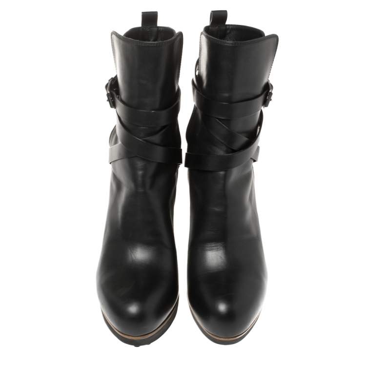 Pre Owned Tod's Black Leather Ankle Boots Size 38.5 