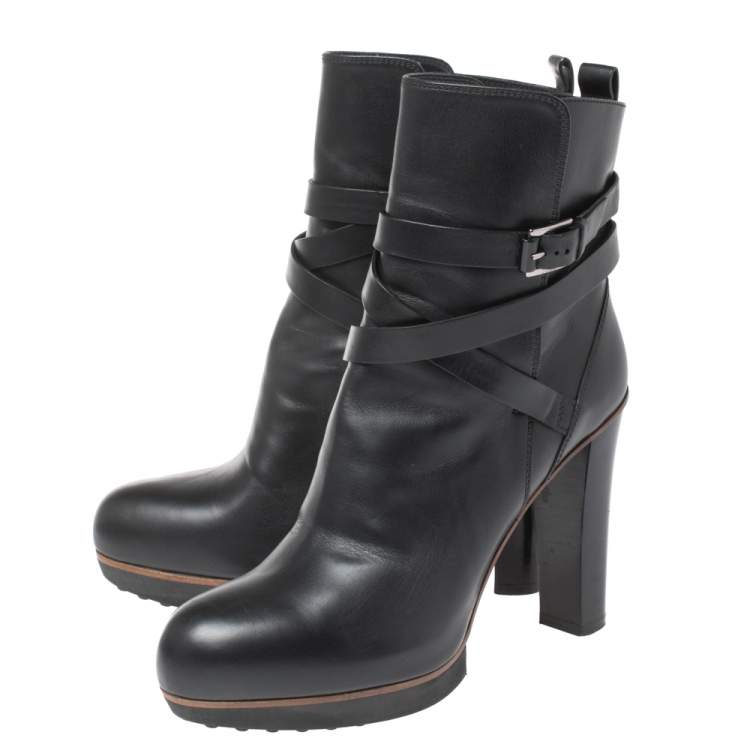 Pre Owned Tod's Black Leather Ankle Boots Size 38.5 