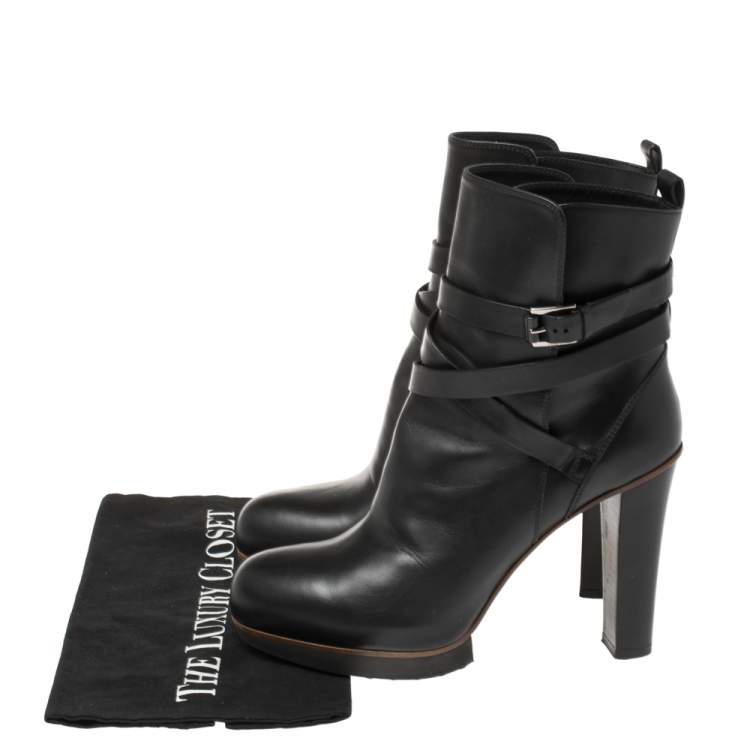 Pre Owned Tod's Black Leather Ankle Boots Size 38.5 