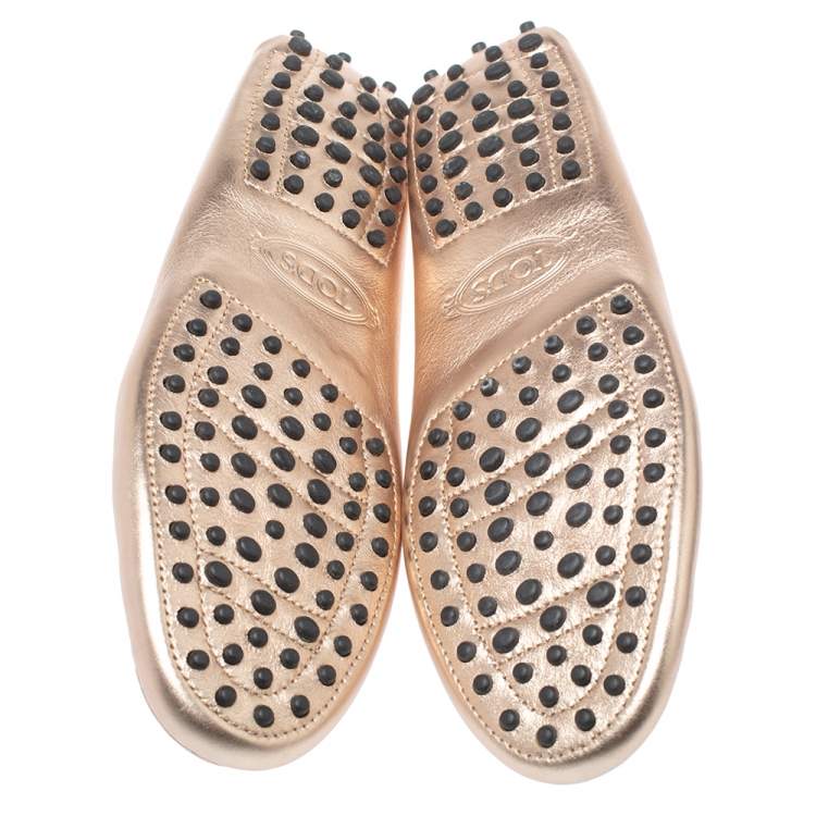 مملوكة مسبقًا Tod's Metallic Gold Leather Penny Loafers Size 39.5