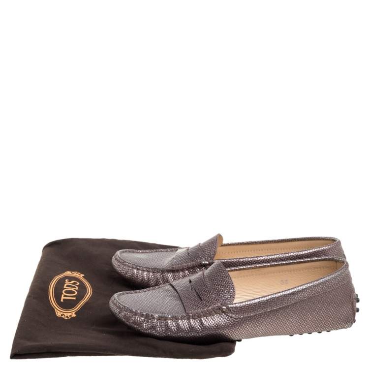 مملوكة مسبقًا Tod's Metallic Brown Leather Penny Slip On Loafers Size 36