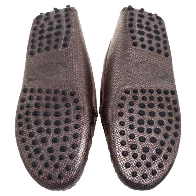 مملوكة مسبقًا Tod's Metallic Brown Leather Penny Slip On Loafers Size 36