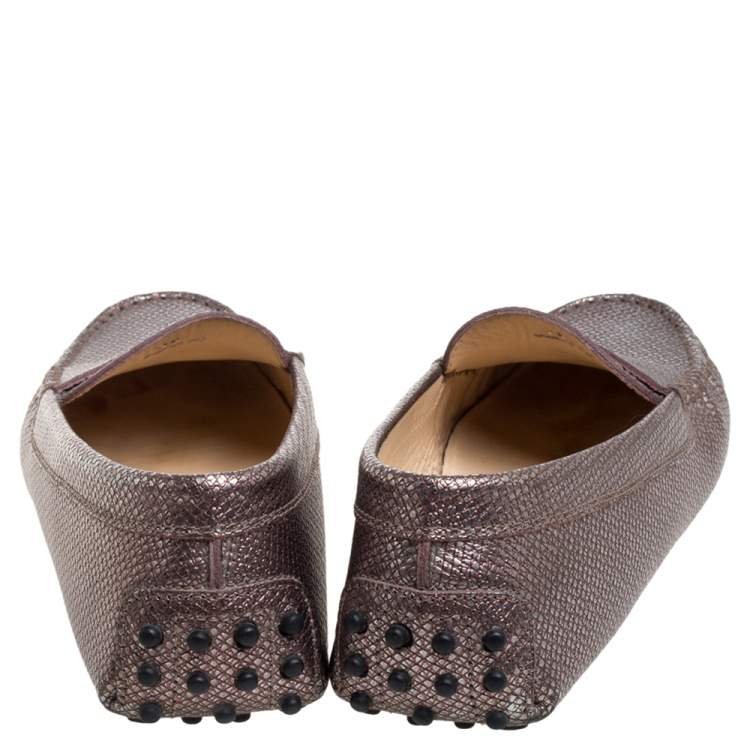 مملوكة مسبقًا Tod's Metallic Brown Leather Penny Slip On Loafers Size 36