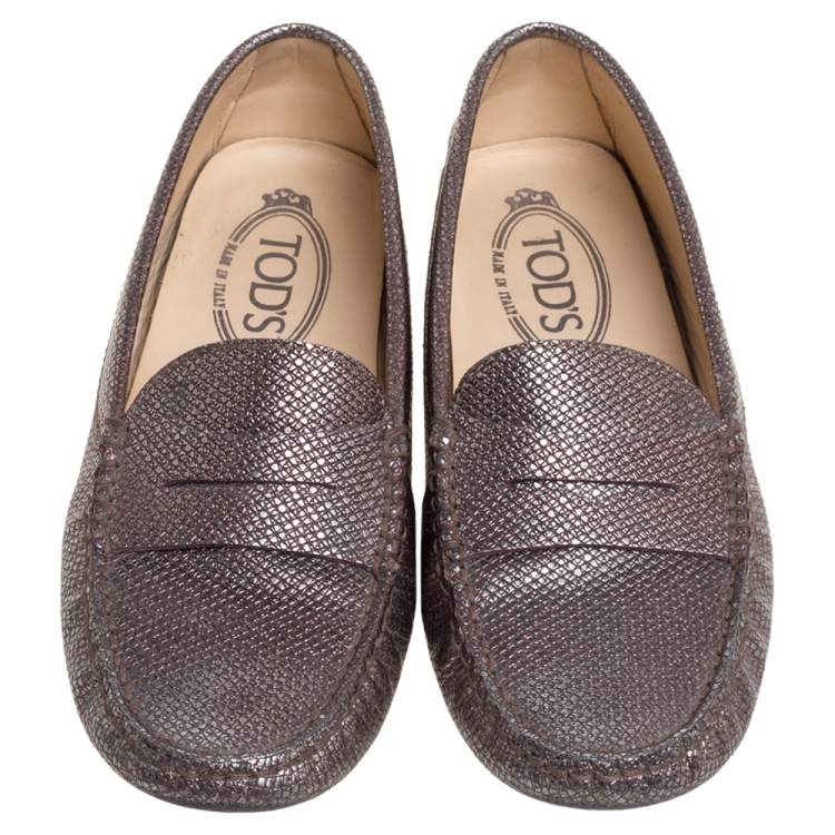 مملوكة مسبقًا Tod's Metallic Brown Leather Penny Slip On Loafers Size 36