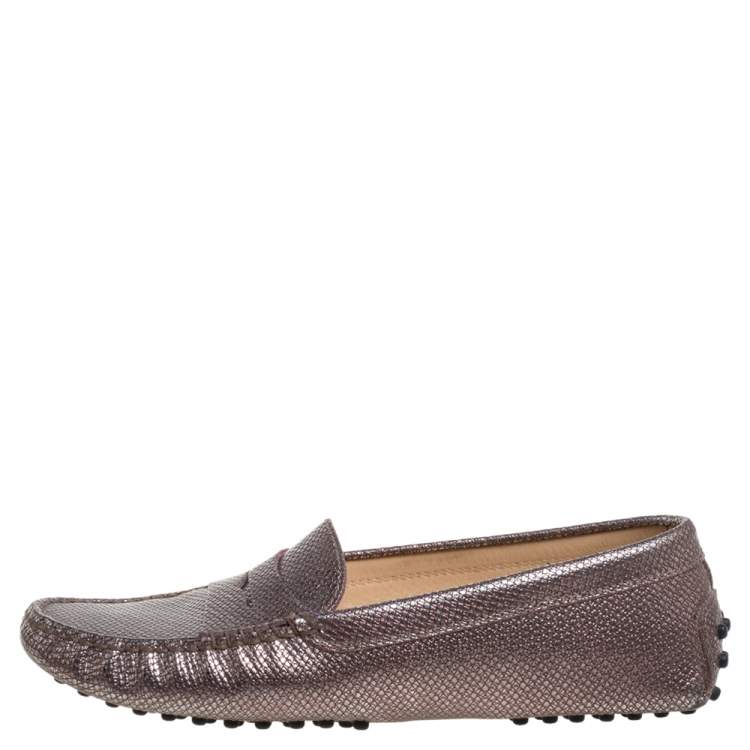 مملوكة مسبقًا Tod's Metallic Brown Leather Penny Slip On Loafers Size 36