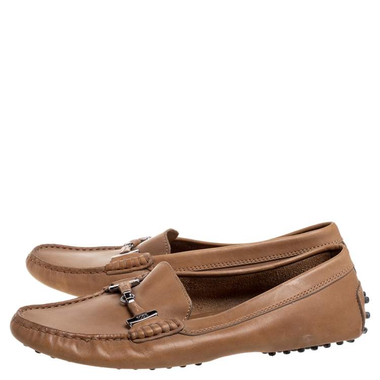 Pre Owned Tod's Brown Leather Slip On Loafers Size 38.5