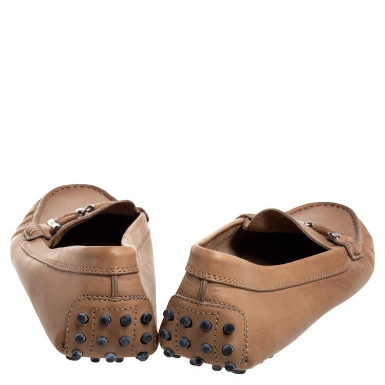 Pre Owned Tod's Brown Leather Slip On Loafers Size 38.5