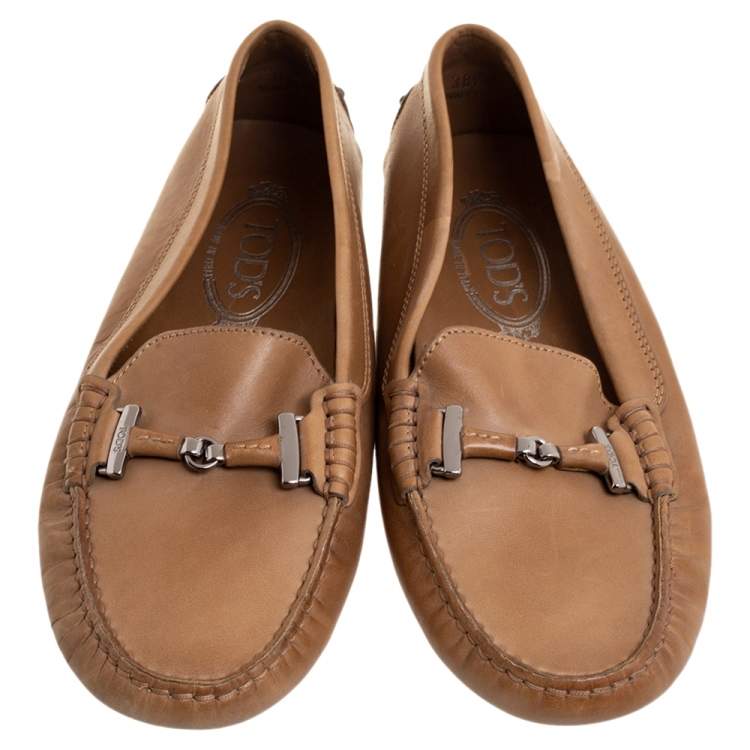 Pre Owned Tod's Brown Leather Slip On Loafers Size 38.5