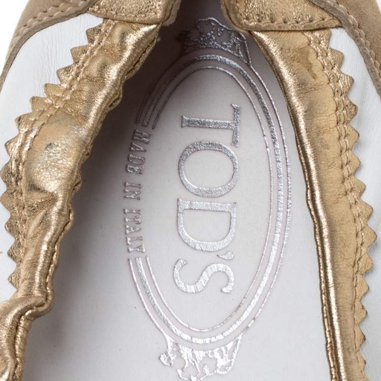 Pre Owned Tod's White/Gold Leather and Suede Gomma Lace Slip On Sneakers Size 40