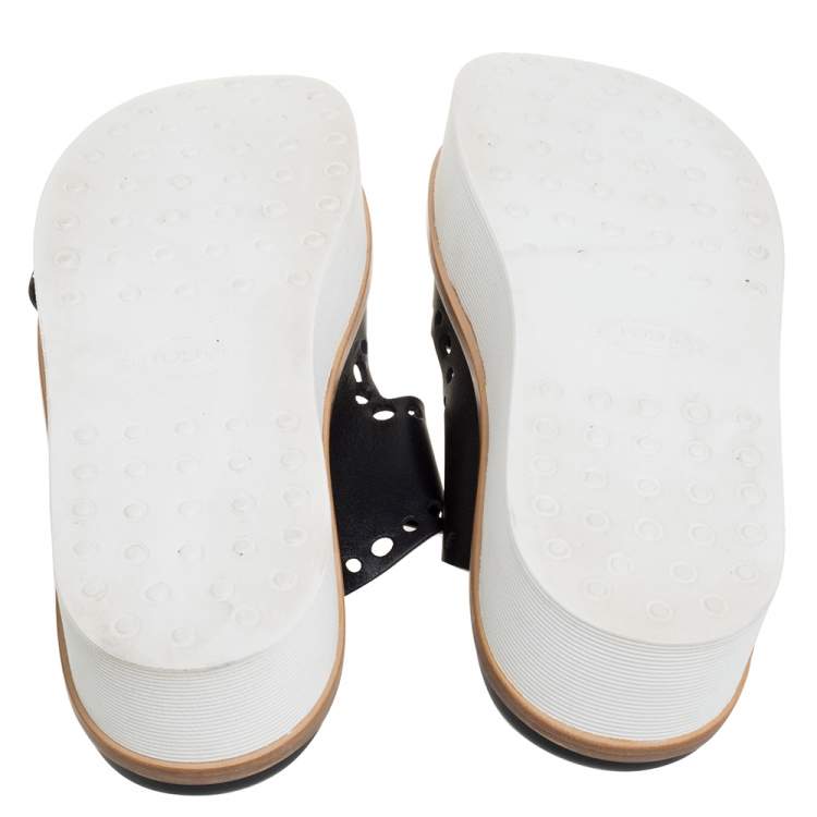 Pre Owned Tod's Black Perforated Leather Buckled Platform Sandals Size 38.5
