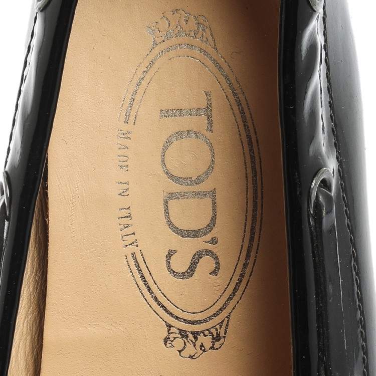 Pre Owned Tod's Black Patent Leather Penny Slip On Loafers Size 37.5