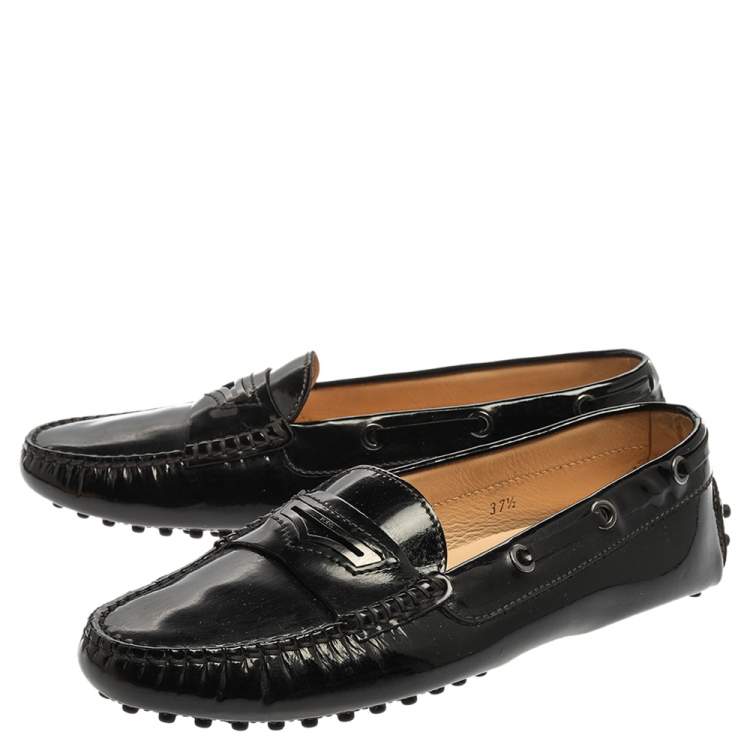 Pre Owned Tod's Black Patent Leather Penny Slip On Loafers Size 37.5