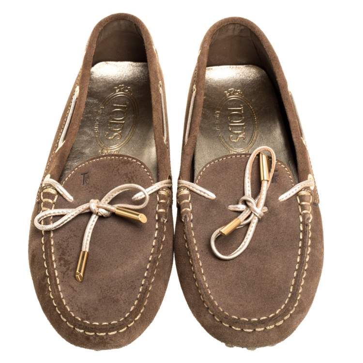 مملوكة مسبقًا Tod's Brown Suede Bow Loafers Size 39