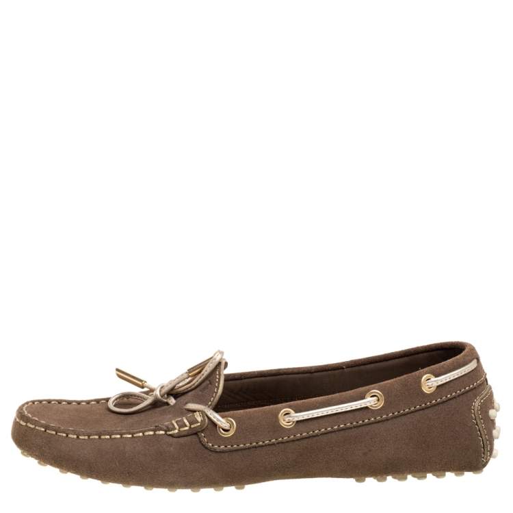 مملوكة مسبقًا Tod's Brown Suede Bow Loafers Size 39