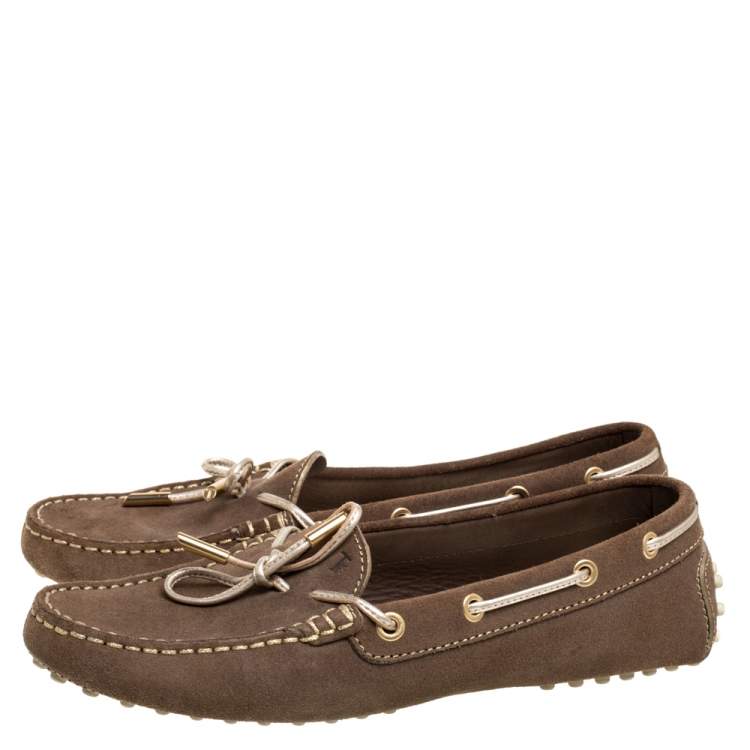 مملوكة مسبقًا Tod's Brown Suede Bow Loafers Size 39