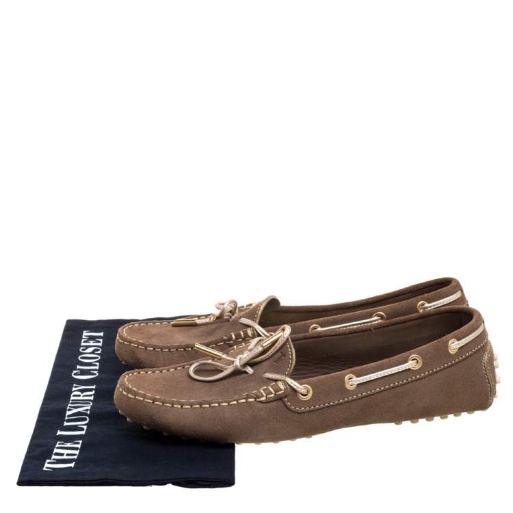 مملوكة مسبقًا Tod's Brown Suede Bow Loafers Size 39