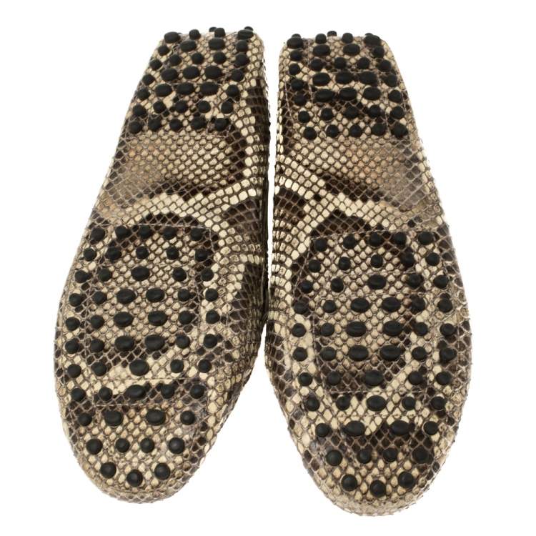 Pre Owned Tod's Brown/Cream Python Gommino Slip On Loafers Size 38