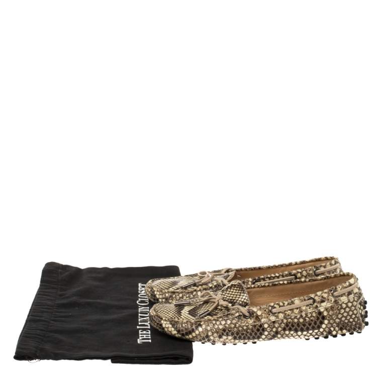 Pre Owned Tod's Brown/Cream Python Gommino Slip On Loafers Size 38