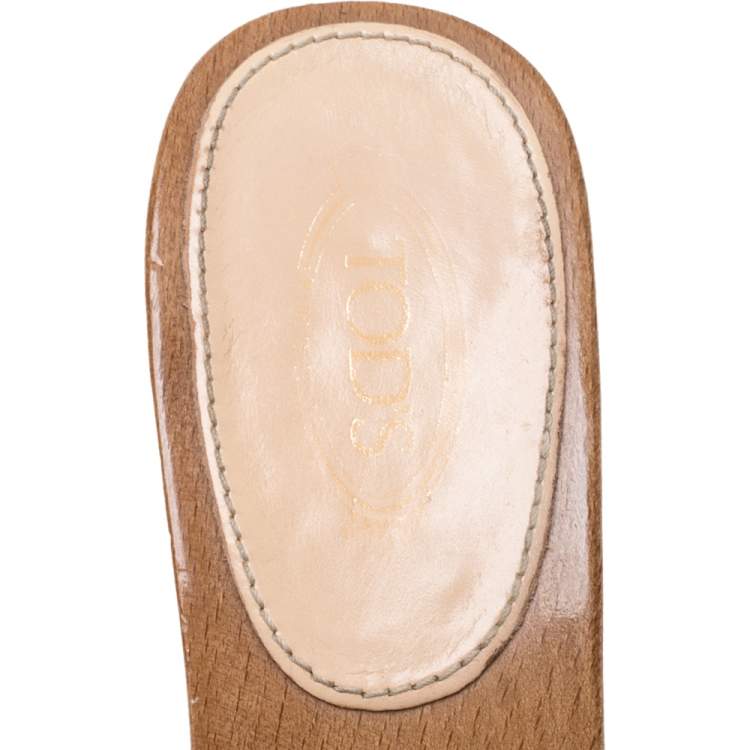 Pre Owned Tod's Gold Leather Knotted Bow Platform Slide Sandals Size 38