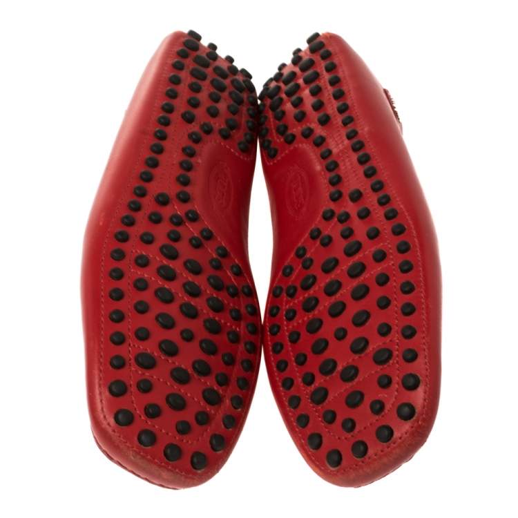 Pre Owned Tod's For Ferrari Red Leather Slip On Loafers Size 36