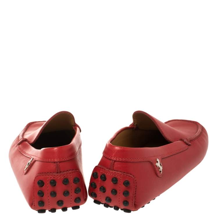 Pre Owned Tod's For Ferrari Red Leather Slip On Loafers Size 36
