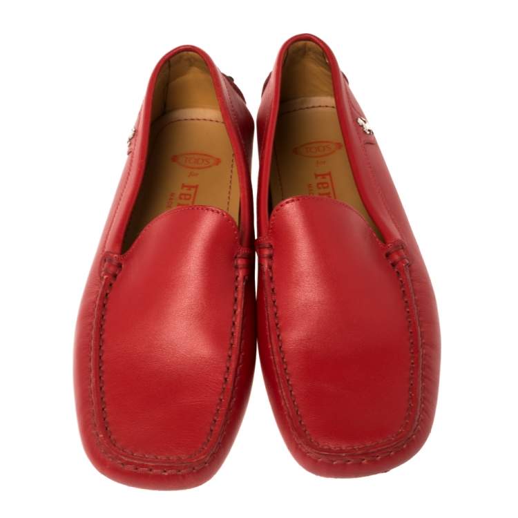 Pre Owned Tod's For Ferrari Red Leather Slip On Loafers Size 36