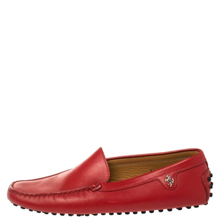 Pre Owned Tod's For Ferrari Red Leather Slip On Loafers Size 36