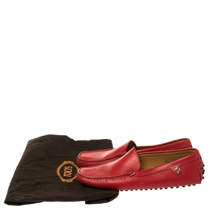 Pre Owned Tod's For Ferrari Red Leather Slip On Loafers Size 36
