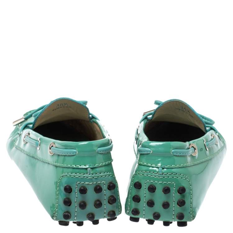 Pre Owned Tod's Pale Green Patent Leather  New Gommini Loafers Size 36.5