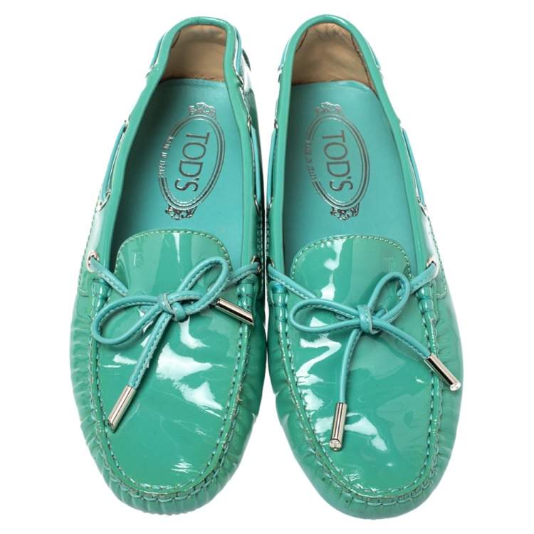 Pre Owned Tod's Pale Green Patent Leather  New Gommini Loafers Size 36.5