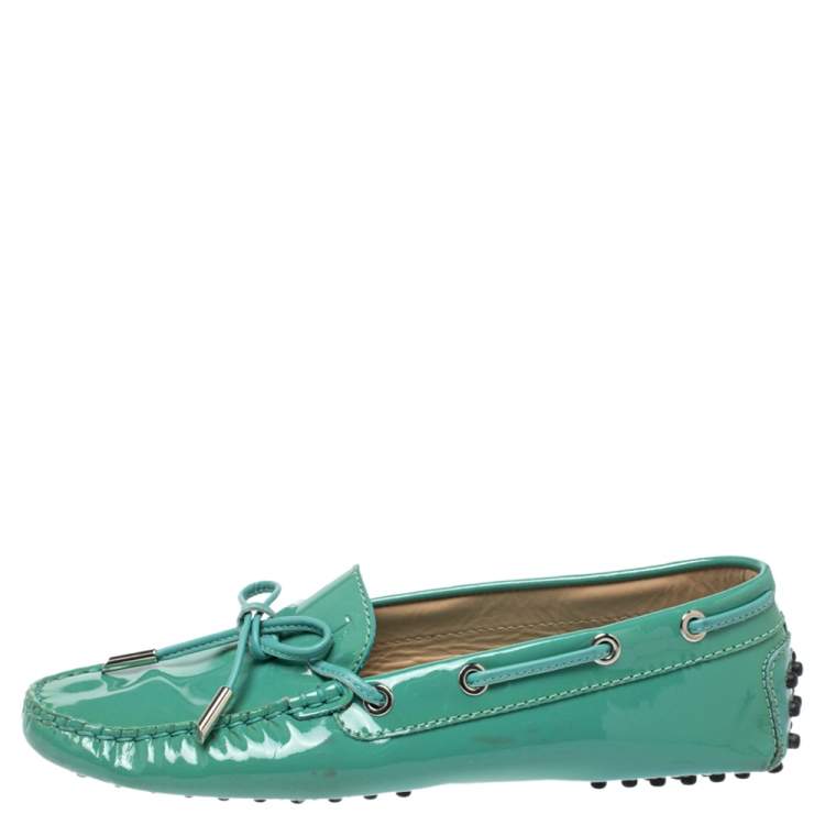 Pre Owned Tod's Pale Green Patent Leather  New Gommini Loafers Size 36.5