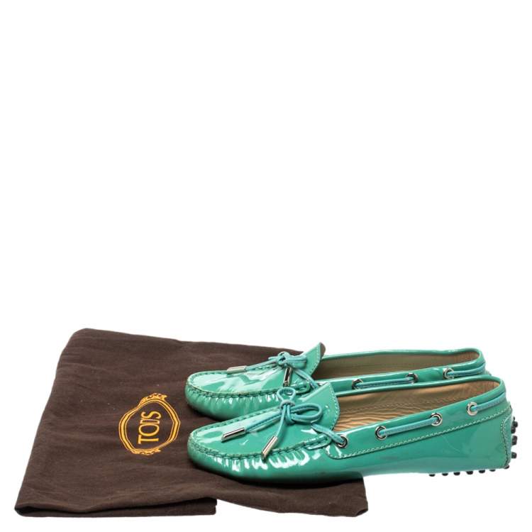 Pre Owned Tod's Pale Green Patent Leather  New Gommini Loafers Size 36.5