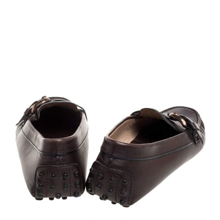 Pre Owned Tod's Dark Brown Leather Buckle Loafers Size 37
