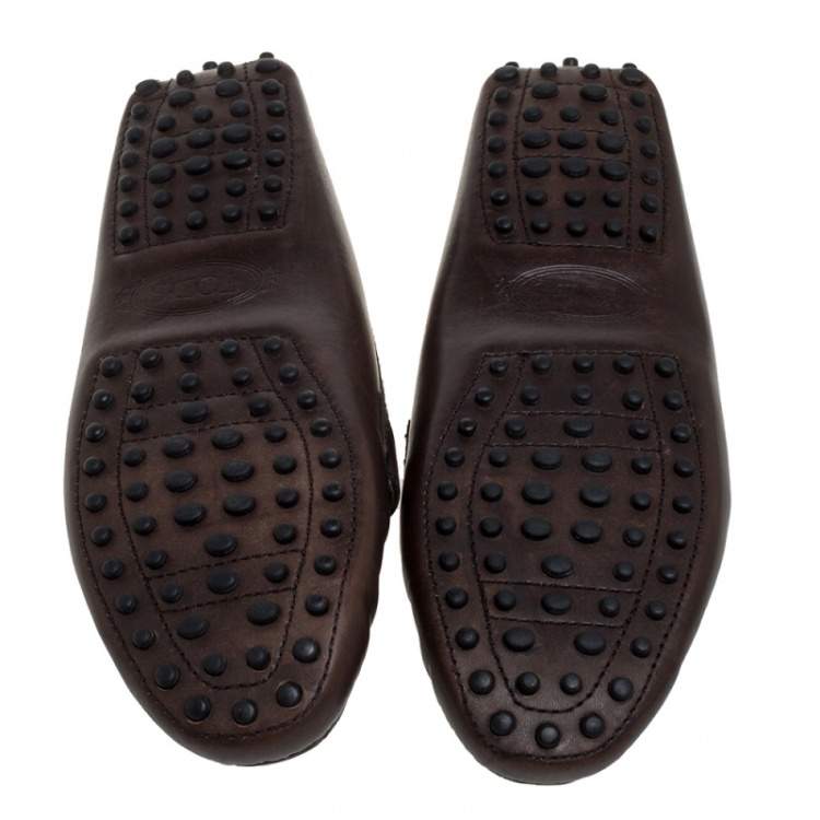 Pre Owned Tod's Dark Brown Leather Buckle Loafers Size 37