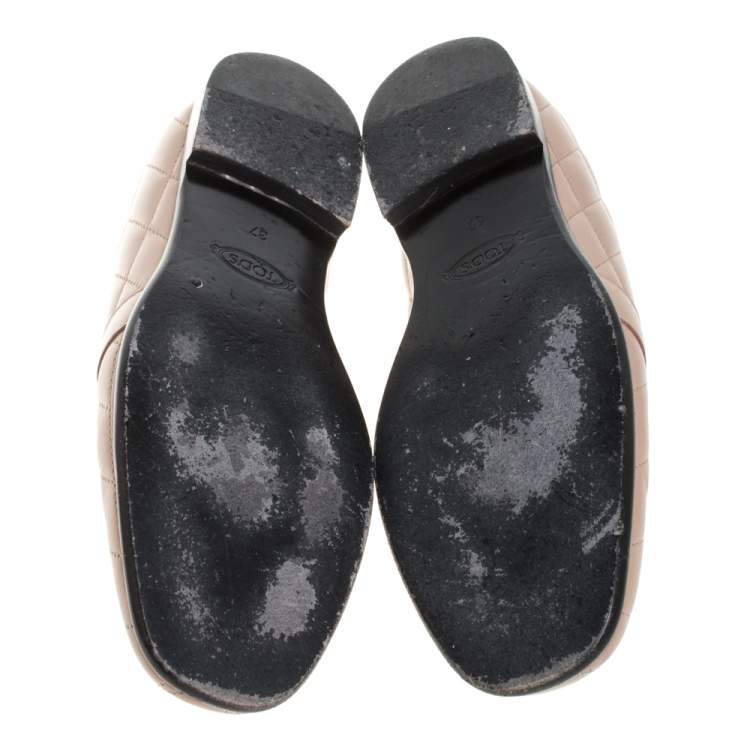 مملوكة مسبقًا Tod's Beige Quilted Leather Double T Loafers Size 37