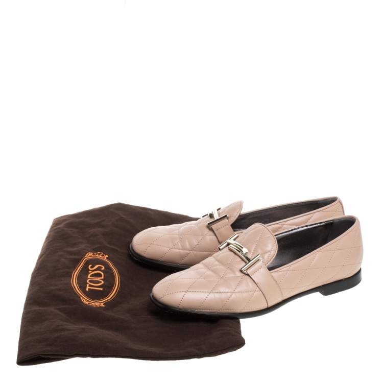 مملوكة مسبقًا Tod's Beige Quilted Leather Double T Loafers Size 37