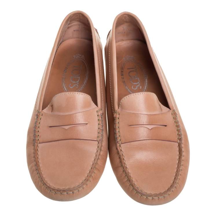 Pre Owned Tod's Beige Leather Penny Slip On Loafers Size 36.5