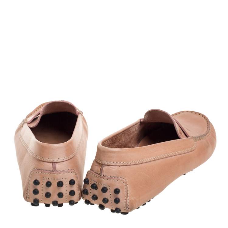 Pre Owned Tod's Beige Leather Penny Slip On Loafers Size 36.5